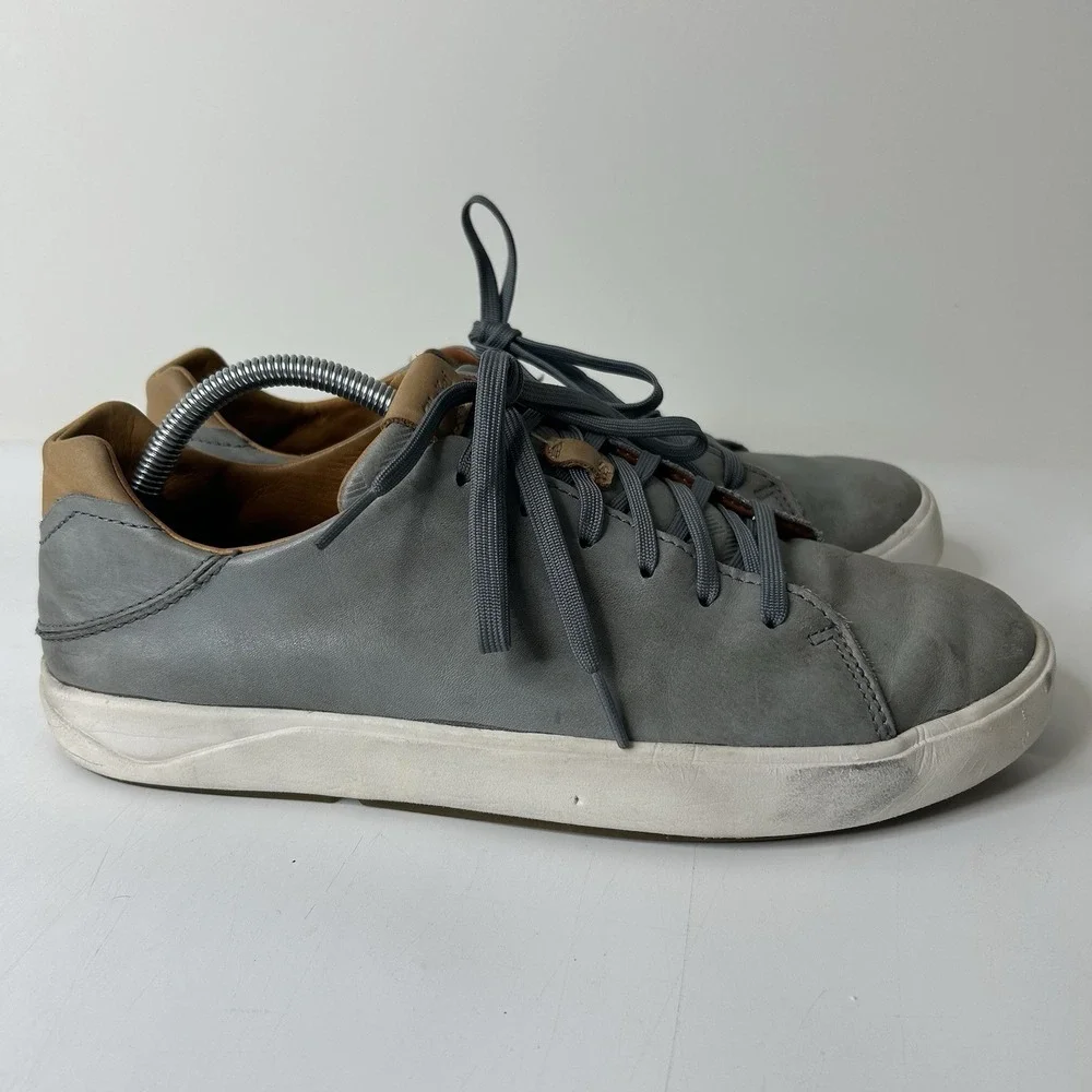 Olukai Lae'ahi Li 'Ili Men's 10.5 Marbled Blue/Gray Leather Lace Up Sneakers